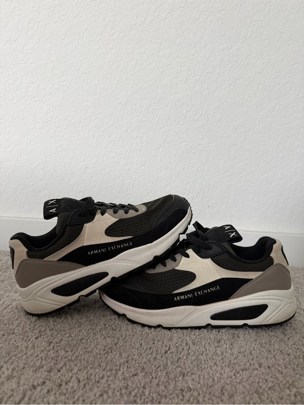 Armani Exchange Men's Black and Beige Chunky Runner Sneakers